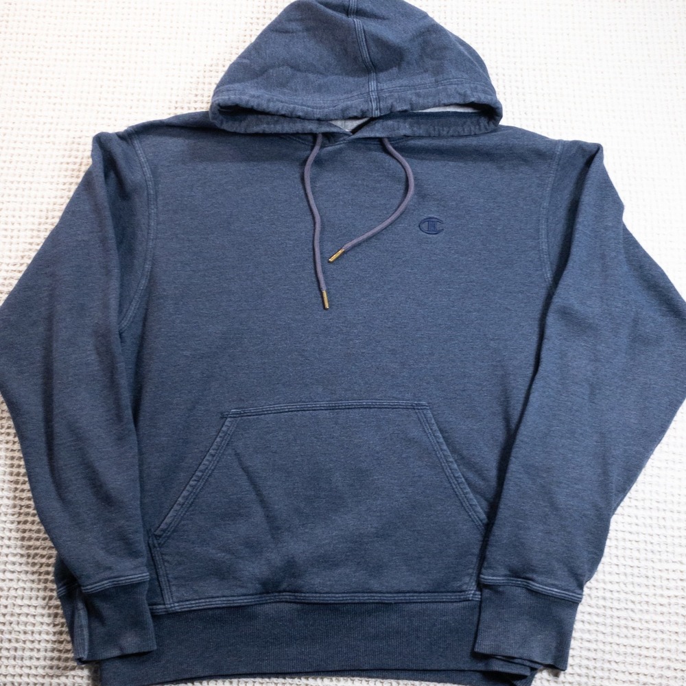 Champion Mens Heather Navy Blue Pullover Hoodie Sweatshirt Size M Authentic Logo